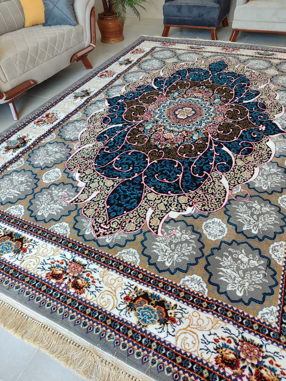 فرش ماشینی 500 شانه طرح رخساره ( چکاوک)